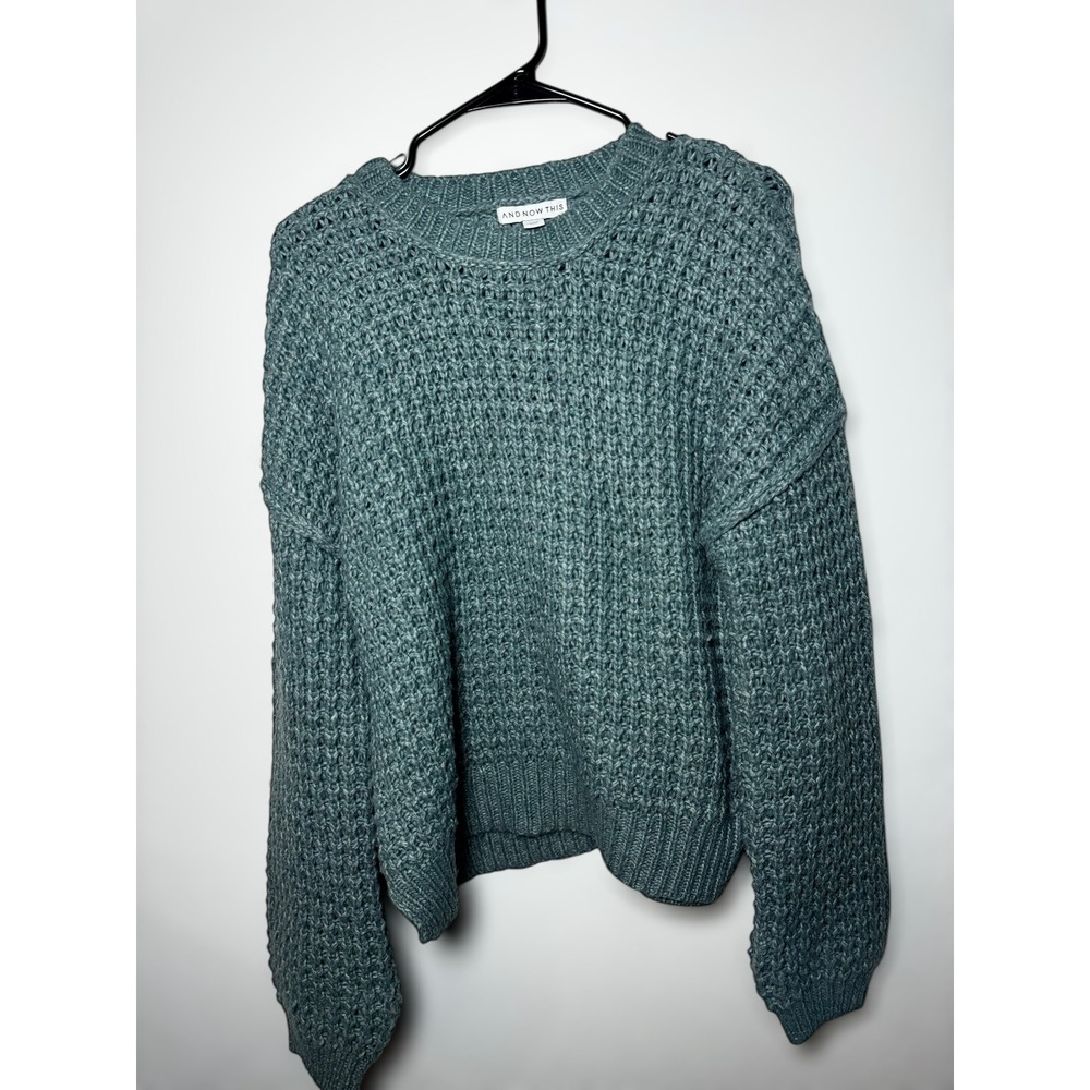 AND NOW THIS Chunky Knit Crewneck Sweater Blue/green Casual Pullover‎ Women's M
